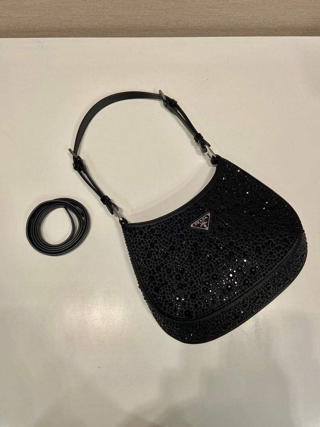 ＰＲＤＡ CLEO SATIN BAG WITH CRYSTALS