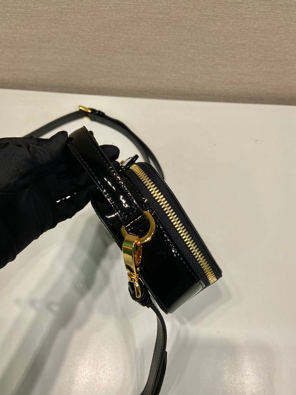 ＰＲＤＡ ODETTE PATENT LEATHER MINI BAG BLACK