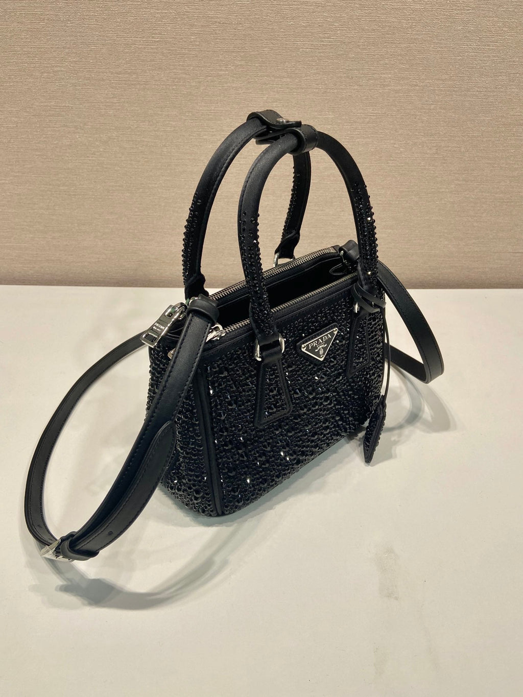 ＰＲＤＡ GALLERIA SATIN MINI-BAG WITH CRYSTALS