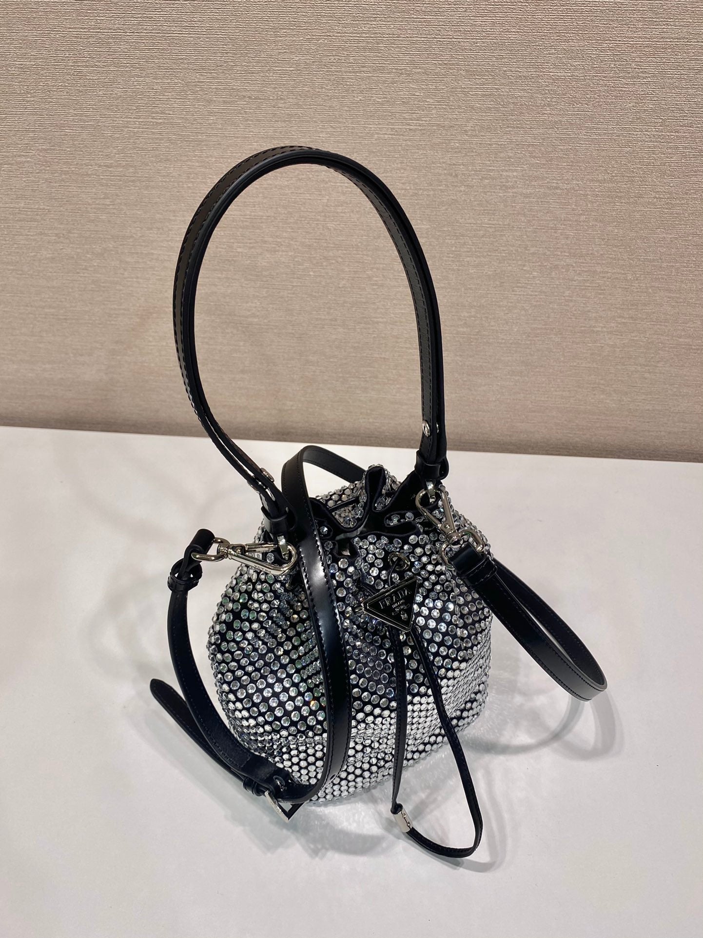 ＰＲＤＡ SATIN BAG WITH CRYSTALS