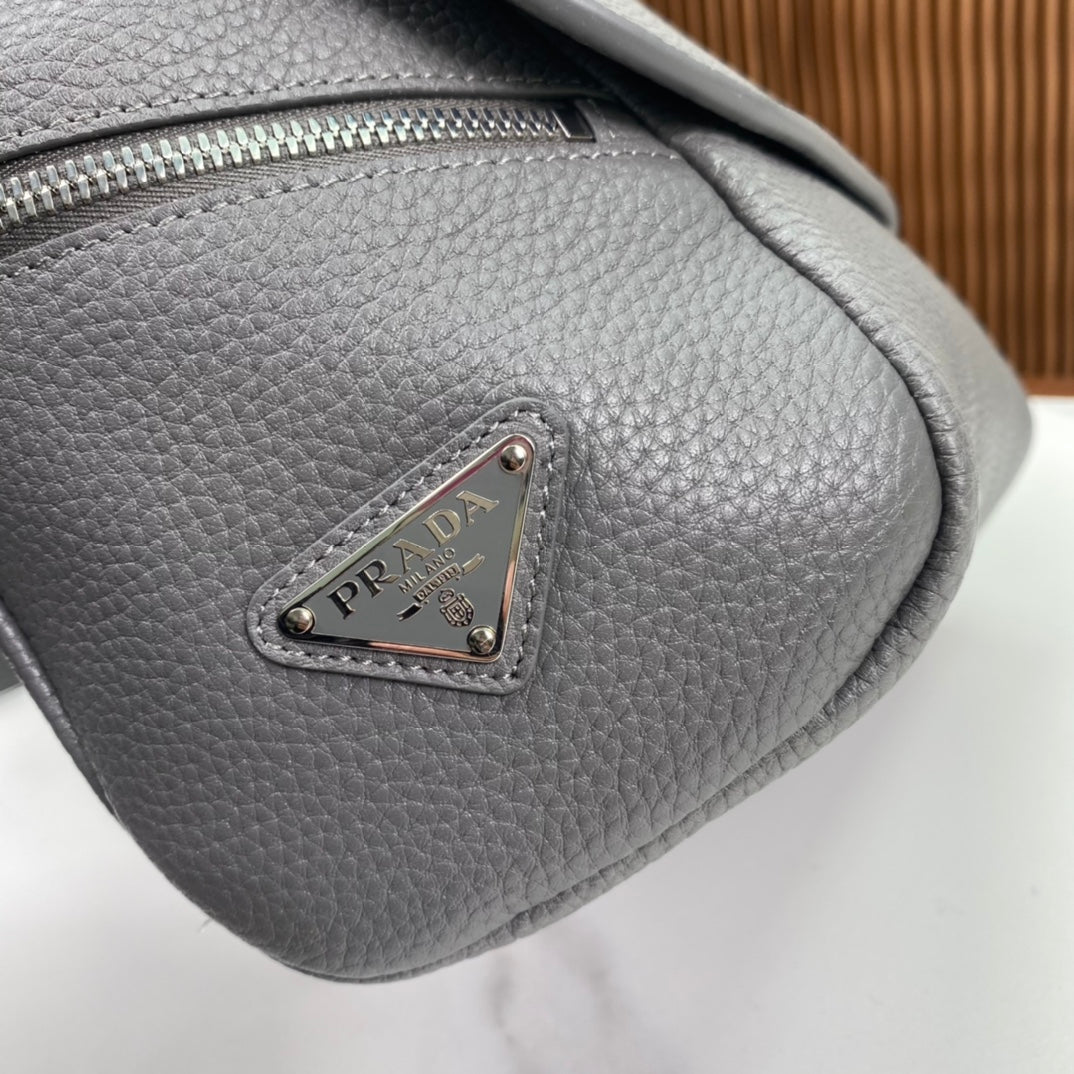 ＰＲＤＡ LEATHER FLAP BAG WITH SHOULDER STRAP GREY