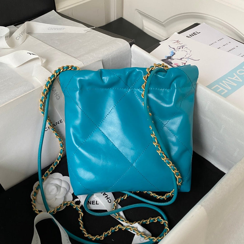 ＣＨＮＥＬ22 MINI HANDBAG BLUE  GOLD METAL