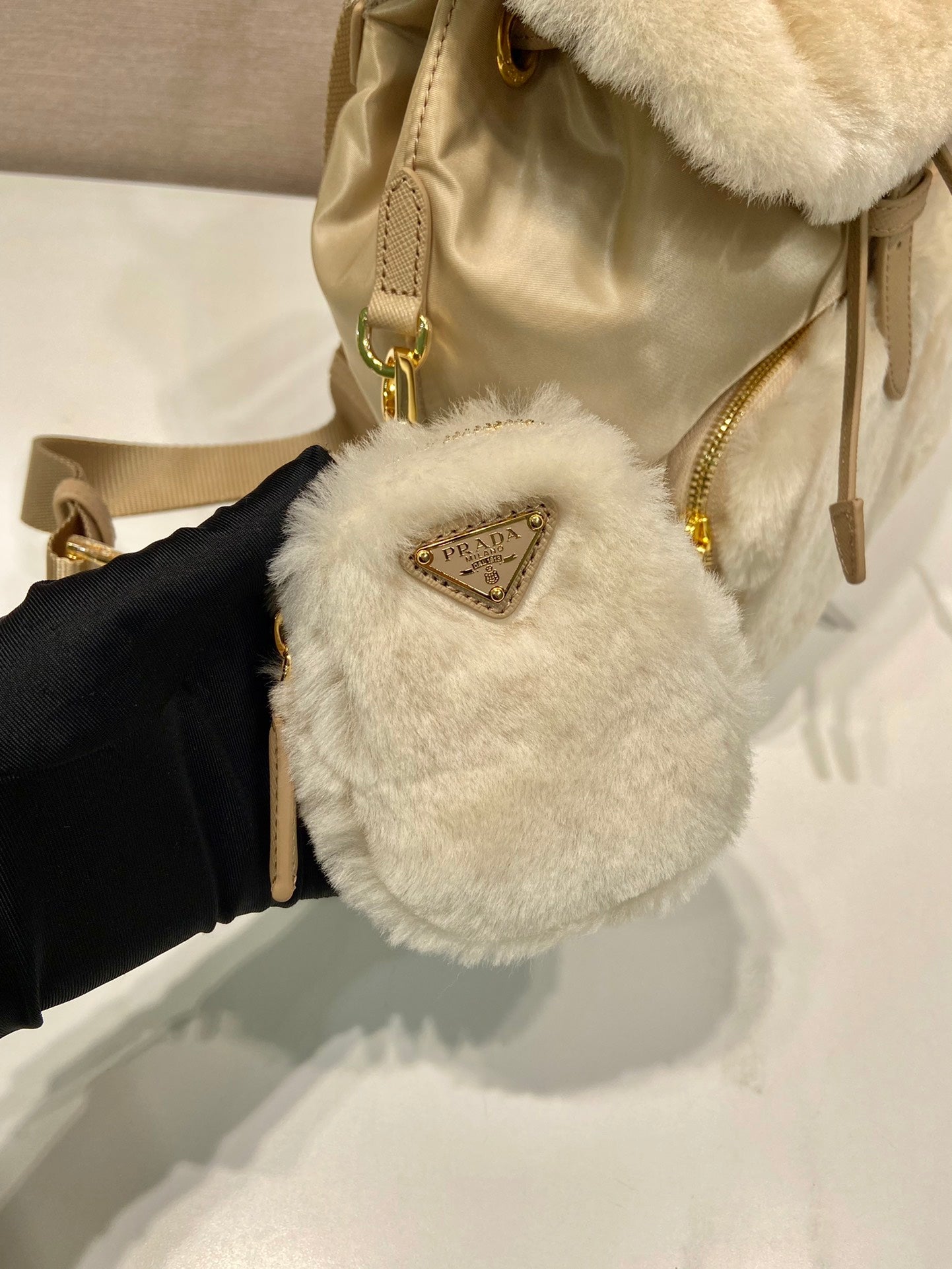 ＰＲＤＡ RE-NYLON AND SHEARLING BACKPACK