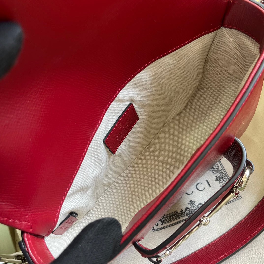 ＧＣＣＩHORSEBIT 1955 MINI LEATHER SHOULDER BAG BOLD RED