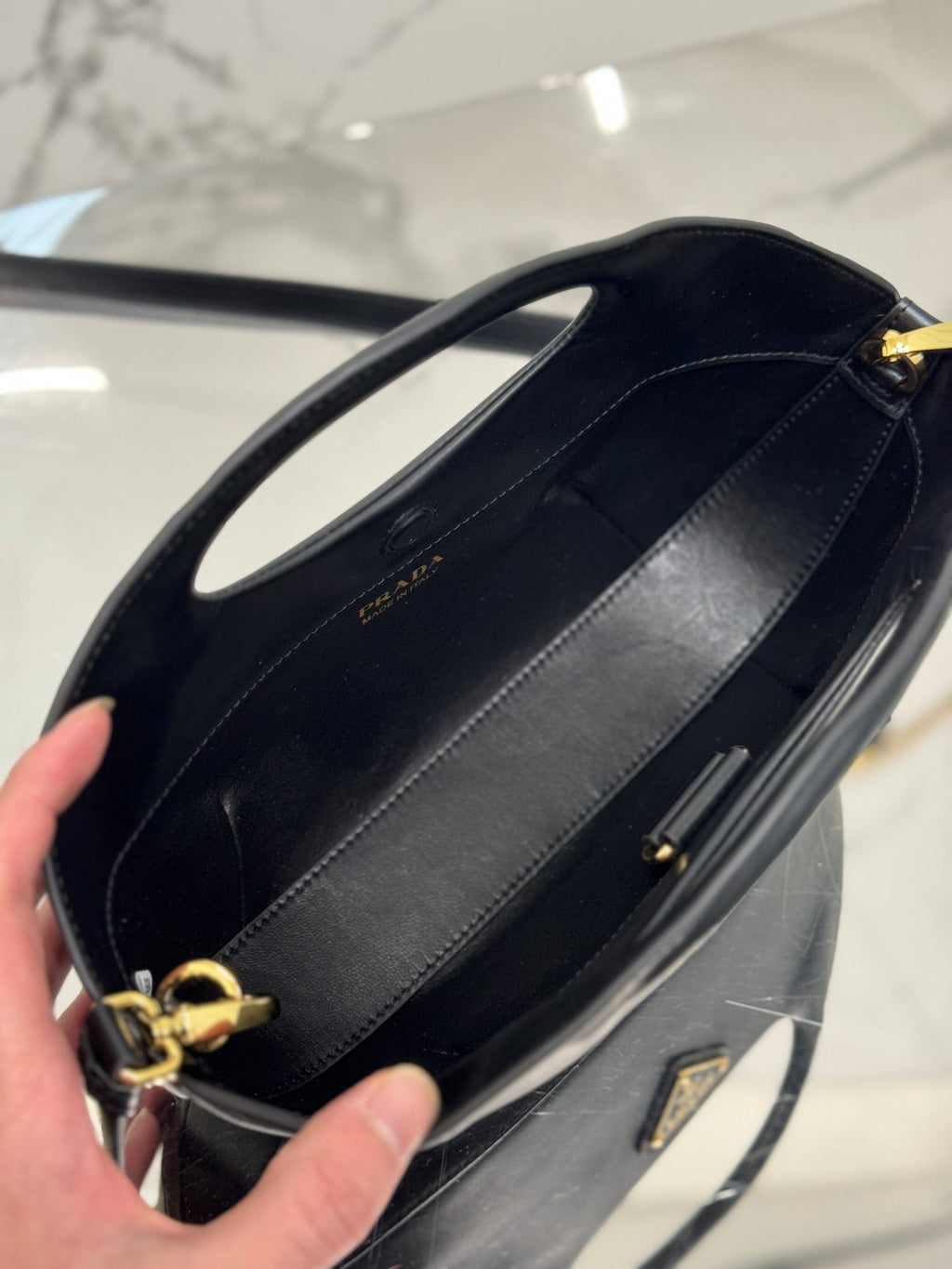 ＰＲＤＡ LEATHER TOTE BAG BLACK