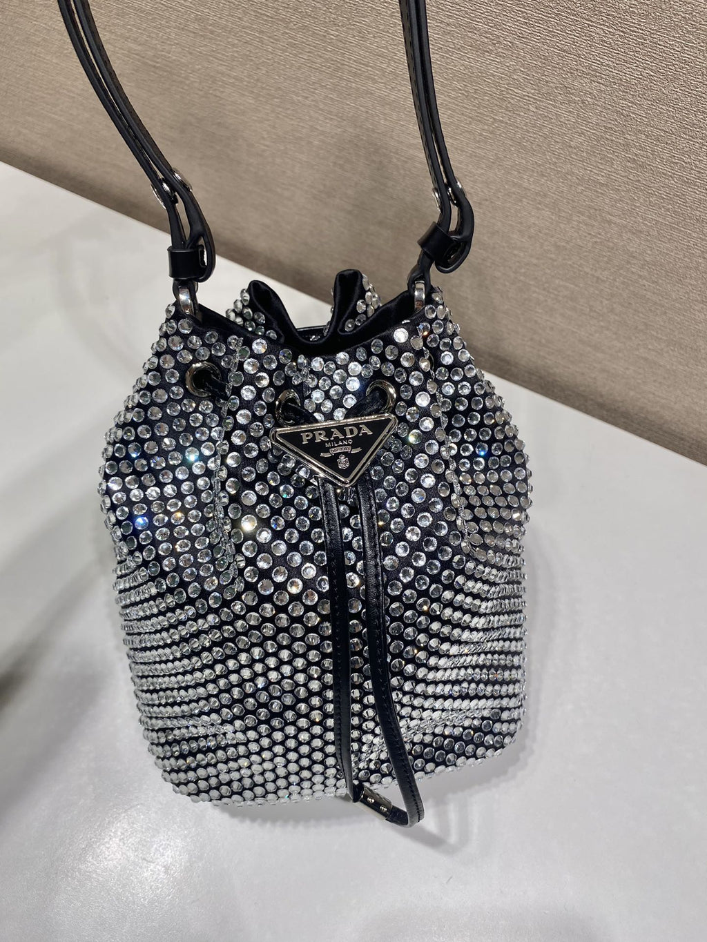ＰＲＤＡ SATIN BAG WITH CRYSTALS