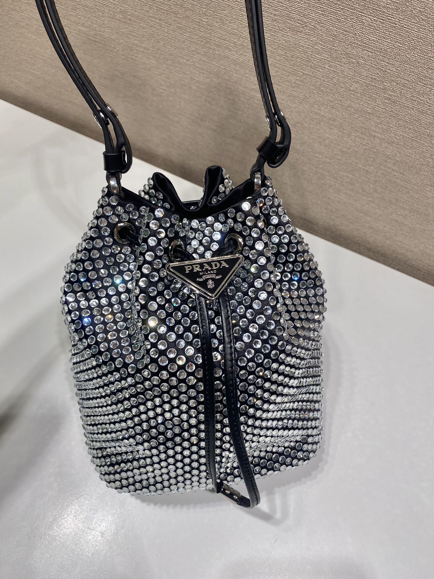 ＰＲＤＡ SATIN BAG WITH CRYSTALS