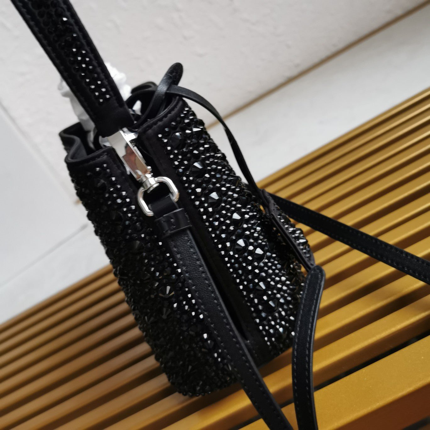 ＰＲＤＡ PANIER SATIN BAG WITH CRYSTALS